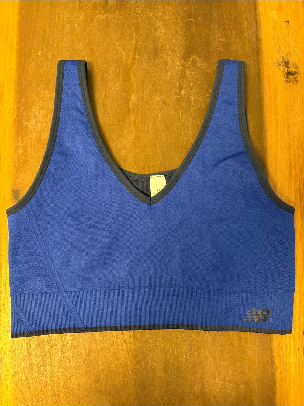 New Balance Royal Blue V-Neck Sports Bra with Black Trim